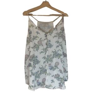 Loft Sleeveless White Floral Razer Back Blouse Womens Size Large